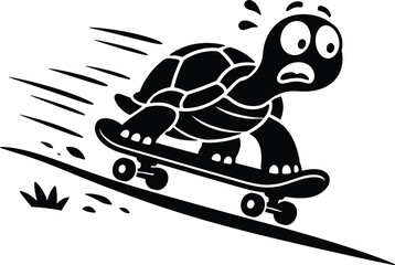 Funny cartoon turtle riding a skateboard fast downhill © MohammadSakhawat