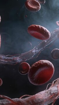 Vertical video: Plasma pulse starting red blood cells drifting inside vessel, showing fibrin ribbon
