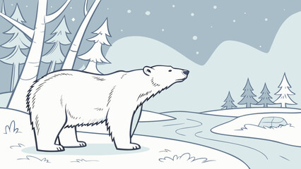 Polar bear standing in snowy arctic landscape with wildlife landscape predator © Khadija