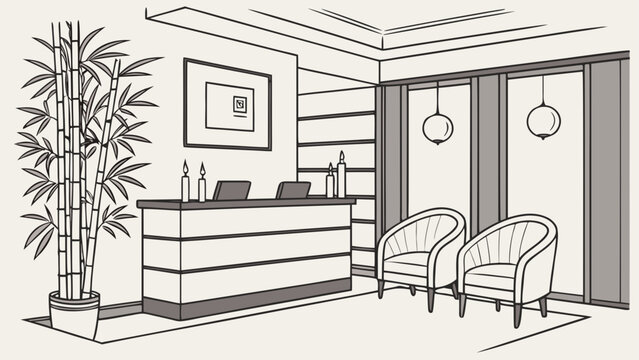 Contemporary hotel reception lobby with bamboo decor reception interior