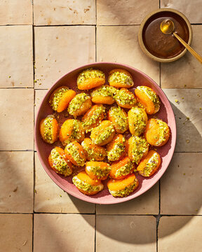 Crispy Roasted Potatoes In Warm Natural Sunlight. 