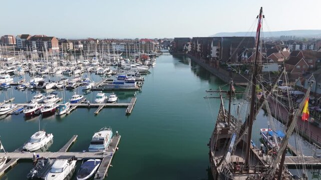 Eastbourne sovereign harbour, Eastbourne, East Sussex, England, June 23rd 2026, Aerial drone video  