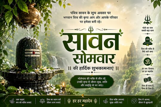 Sawan Somwar Wishes Poster &ndash; Lord Shiva Blessings