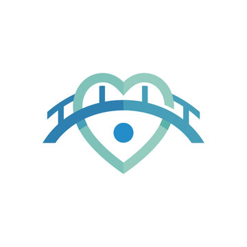 Blue bridge icon integrated with heart shape.