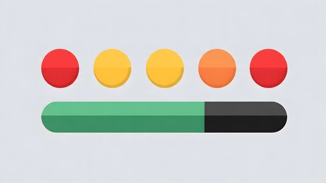 Horizontal status progress bar with five colorful round navigation indicators positioned above representing load progress or multi step process completion in sleek software interface design.