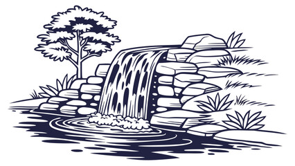Waterfall cascade graphic illustration with waterfall landscape illustration © Mehe