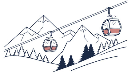 Ski resort cable car gondolas moving over mountain peaks with mountain, vacation © Mehe