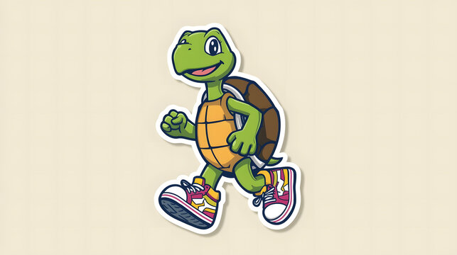 Cartoon turtle wearing sneakers running