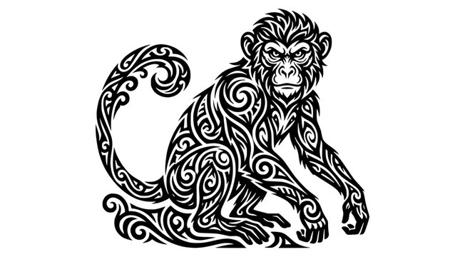 Tribal Monkey Tattoo Design in Black and White