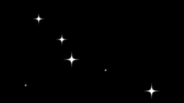 Star twinkling, white star blinking animation, white cartoon, glow twinkle movement. Twinkling star, vector glowing star light effect . Looping animation twinkling stars on black screen 4k.
