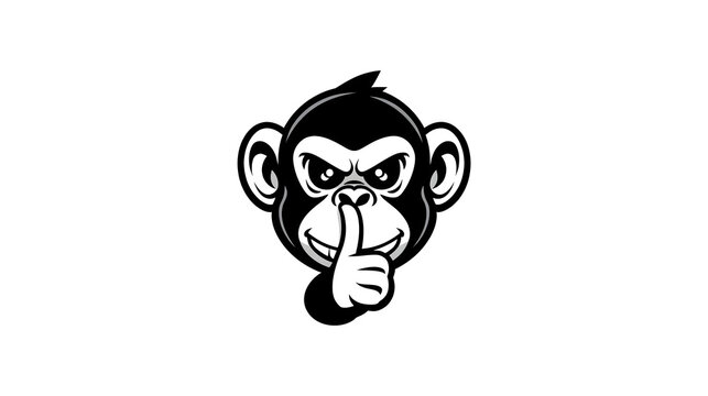 Angry monkey face with finger on lips, serious expression