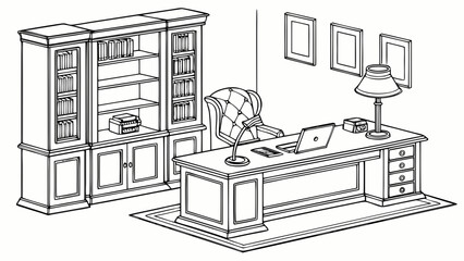 Executive office suite with desk and large bookcase executive bookshelf © Md