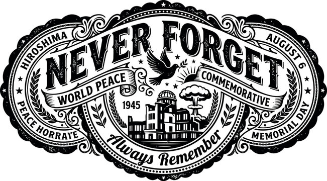 Hiroshima remembrance illustration never forget august 6th memorial day artwork
