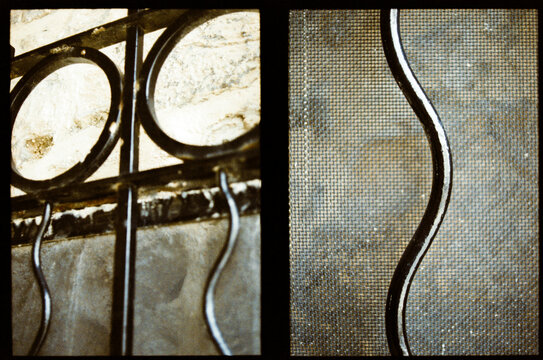 Diptych of Patterns in Metal and Texture on a Wall