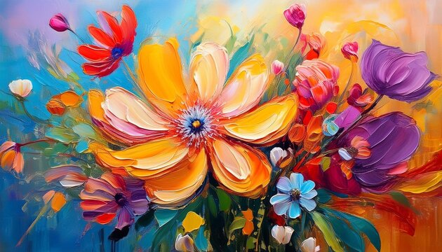 beautiful canvas of vivid flowers in oil painting generative ai
