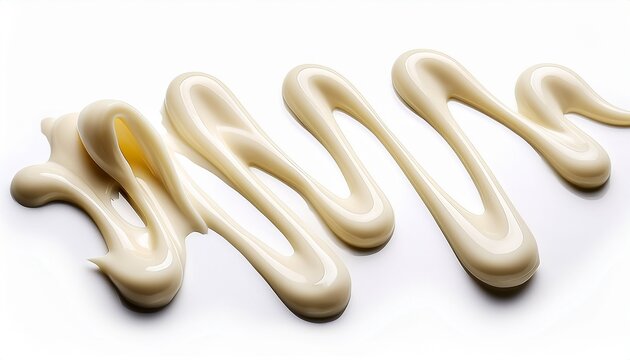 a swirl of creamy white sauce or dressing drizzled in a zigzag pattern on a white background isolated on a white background