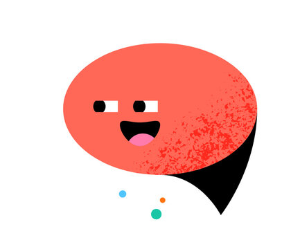 Speech bubble character looking aside. Red cute textured vector cartoon icon, isolated on white background