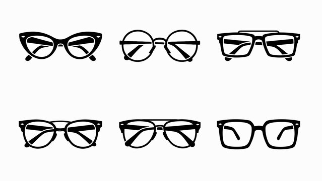 Set of six different styles of eyeglasses, isolated on white background