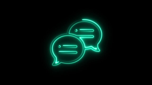 Animated glowing neon chat bubbles messaging icon animation on a black background, 4k video