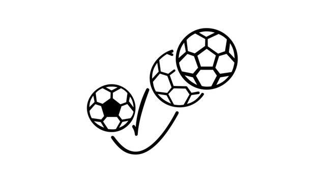 Clean flat vector line icon of a bouncing soccer ball, ideal for sports apps, football training guides, match schedules, and team branding.