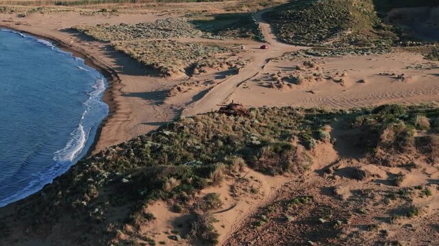 Images of an abandoned war tank and the beach where it was found on the Greek island of Limnos in the Aegean Sea.