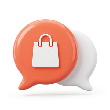 Orange Shopping Chat Bubble with Bag Icon for Ecommerce and Retail Communication Concept