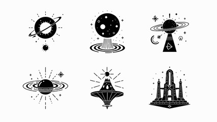Cosmic Icons: Planets, Stars, UFOs, and Abstract Structures © Wilujeng Graphic
