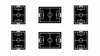 Soccer Field Icons Set - Top View, Black and White Design © Wilujeng Graphic