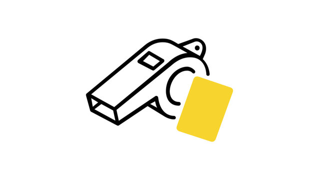 Clean flat vector line icon of a referee holding a yellow card, ideal for soccer rules, penalty alerts, match apps, and sports signage.