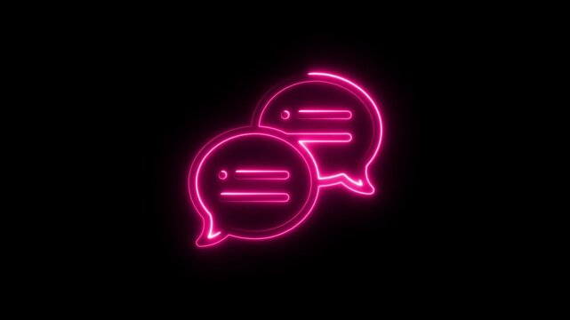 Animated glowing neon chat bubbles messaging icon animation on a black background, 4k video
