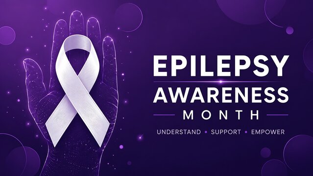 Epilepsy awareness month purple ribbon concept with epilepsy, awareness