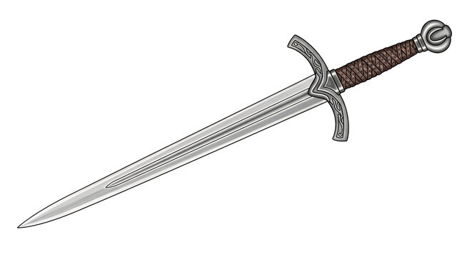 Detailed illustration of a medieval fantasy sword with an ornate crossguard