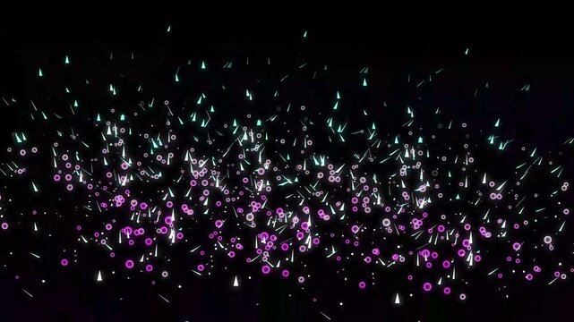 Shiny red confetti falls and clears frame.Colorful confetti explodes on a black background.2d Colorful party confetti particles animation motion graphic with alpha background.4k