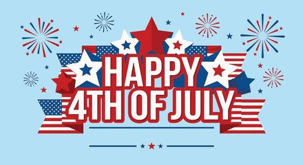 Fototapeta premium Happy 4th of July America's Independence Day Greeting Banner