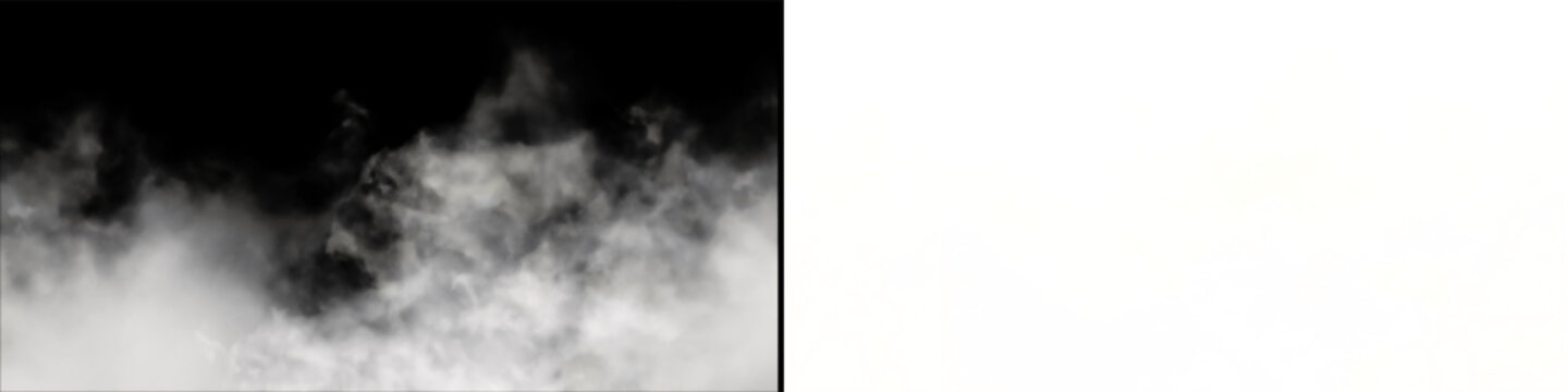 Realistic white fog or smoke overlay isolated on transparent background for creative graphic design and visual effect.