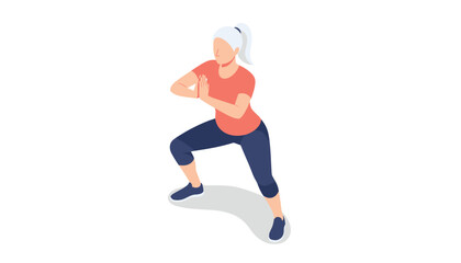 Obraz premium Young woman in activewear performing deep squats to strengthen her lower body muscles during a fitness workout.