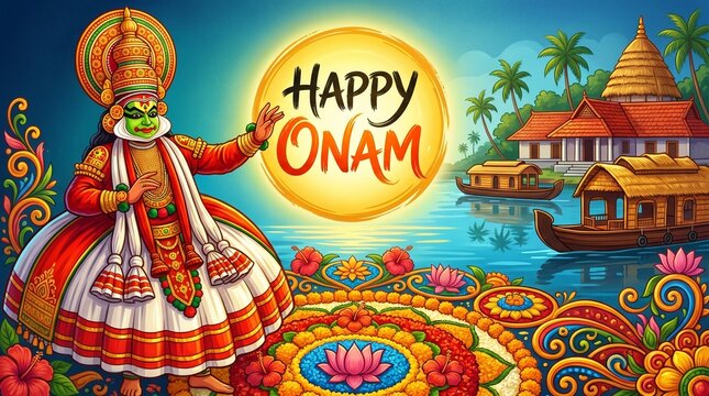 easy to edit vector illustration of Happy Onam holiday for South India festival background