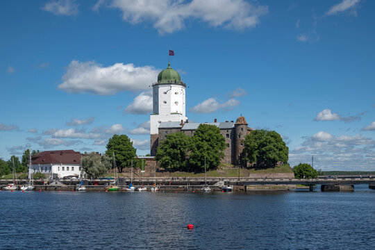 VYBORG, RUSSIA - JUNE 19, 2026: View on the Vyborg Castle from the city embankment. Leningrad Region
