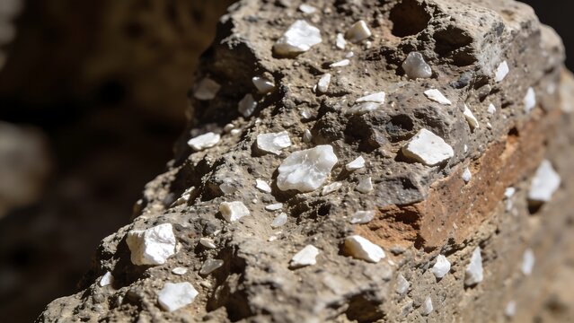 A rock with numerous small white minerals embedded in it.
