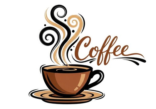 Elegant coffee cup illustration with steam swirls perfect for cafes restaurants and beverage branding