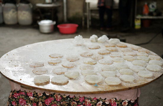 Closeup of finished Chinese glutinous rice cakes on the table