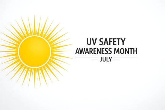 July uv safety awareness month sun rays graphic on white background