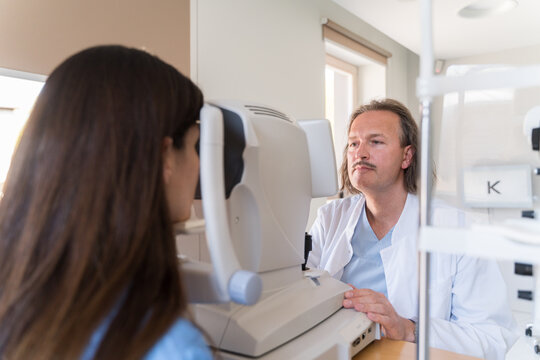Patient Eye Exam Performed By Ophthalmologist