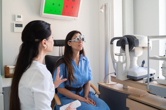 Eye Exam Taking Place in a Bright Clinic 