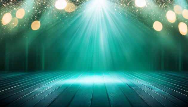 teal stage with sparkling lights and bokeh ideal for presentations award shows or celebratory events