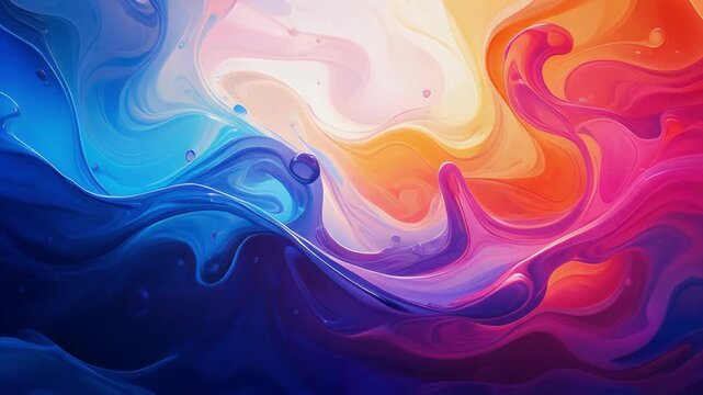 Abstract fluid art with vibrant blue, purple, and orange color swirls