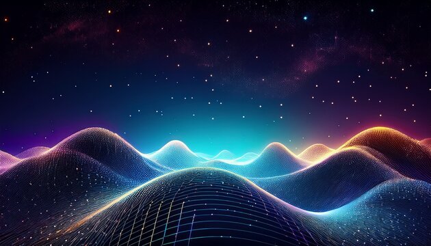 abstract digital landscape with flowing particles under starry sky perfect for a tech space or data driven project background
