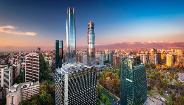 skyline of santiago de chile with modern office buildings at financial district in las condes