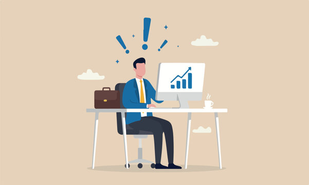 Success, winning work strategy, happiness in workplace or career development, work satisfaction concept, happy businessman working with office computer desk
