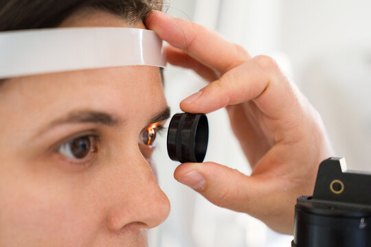 Close Up Patient Eye Exam Performed By Ophthalmologist